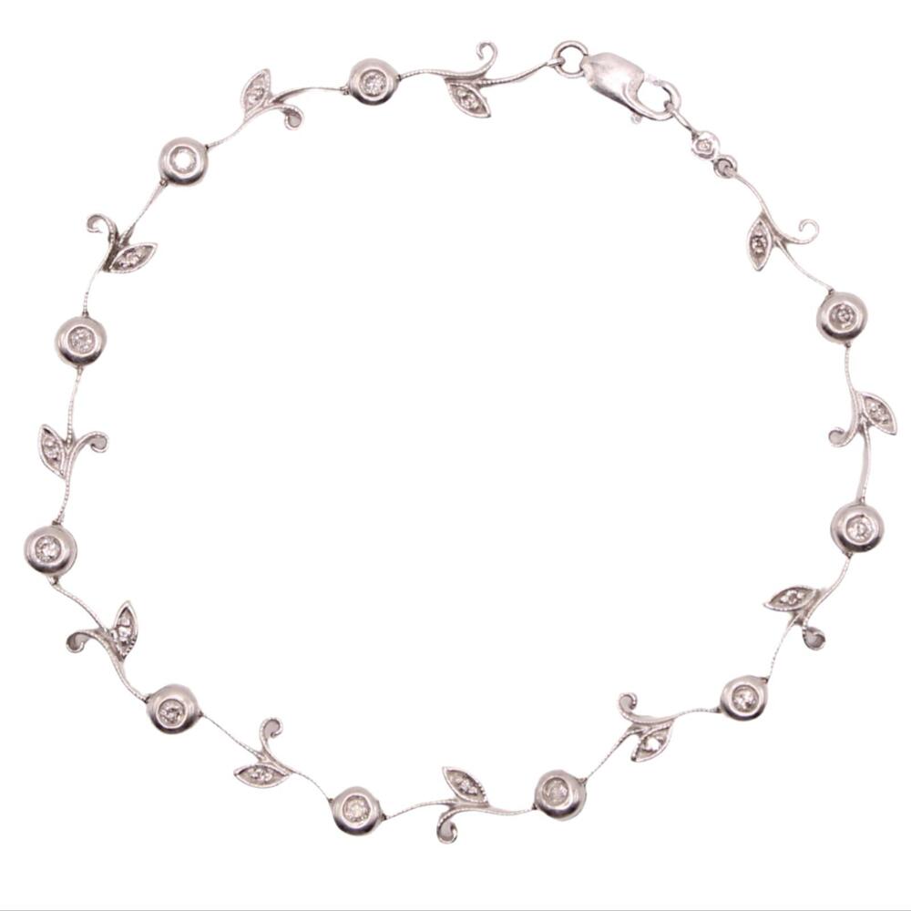 14kt White Gold Bezel Diamond Vine Station Elegant Link Bracelet 7"